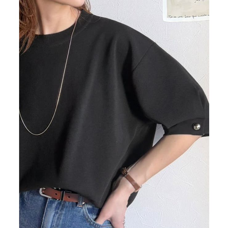 袖きらり、きちんと魅せる。ゴールドボタン使い袖タックミラノリブトップス（半袖） | Classical Elf  | 詳細画像56 