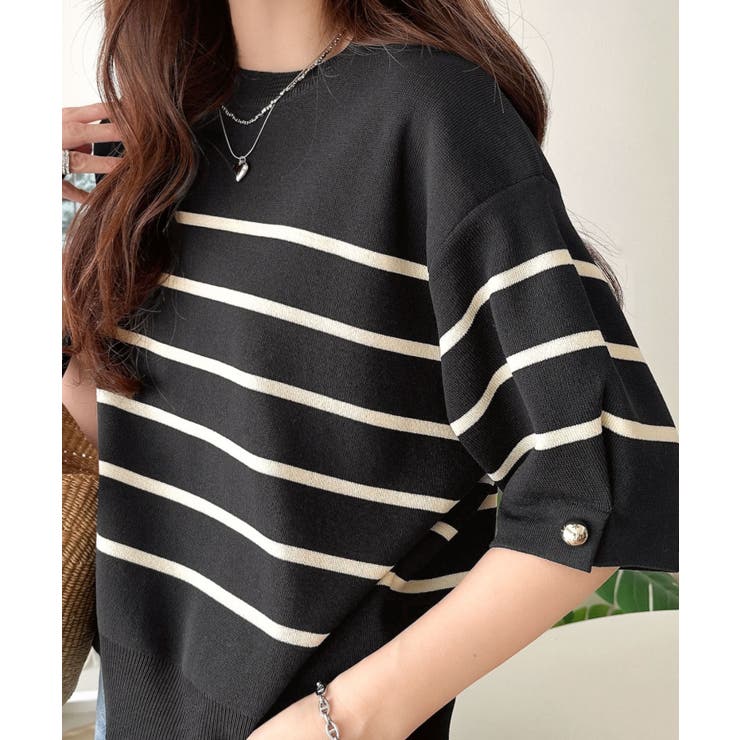 袖きらり、きちんと魅せる。ゴールドボタン使い袖タックミラノリブトップス（半袖） | Classical Elf  | 詳細画像57 