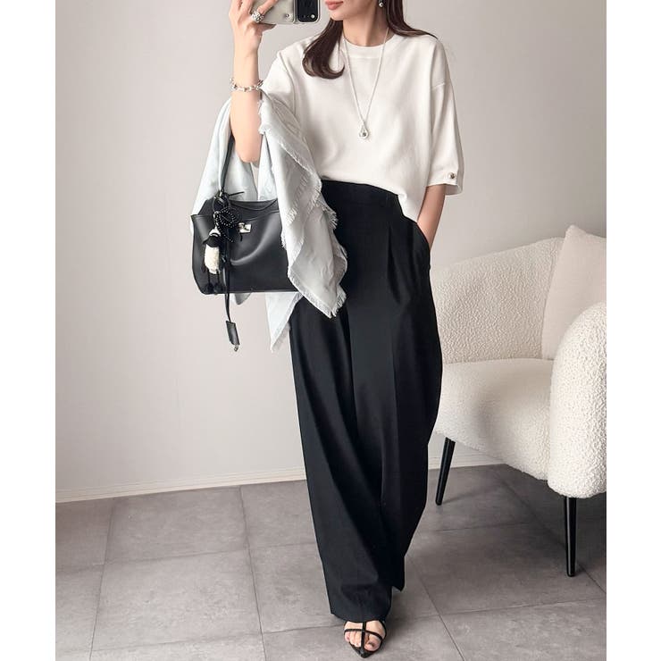 袖きらり、きちんと魅せる。ゴールドボタン使い袖タックミラノリブトップス（半袖） | Classical Elf  | 詳細画像3 