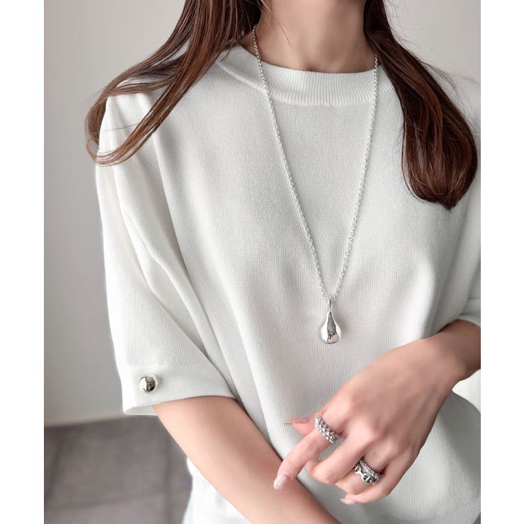 袖きらり、きちんと魅せる。ゴールドボタン使い袖タックミラノリブトップス（半袖） | Classical Elf  | 詳細画像4 