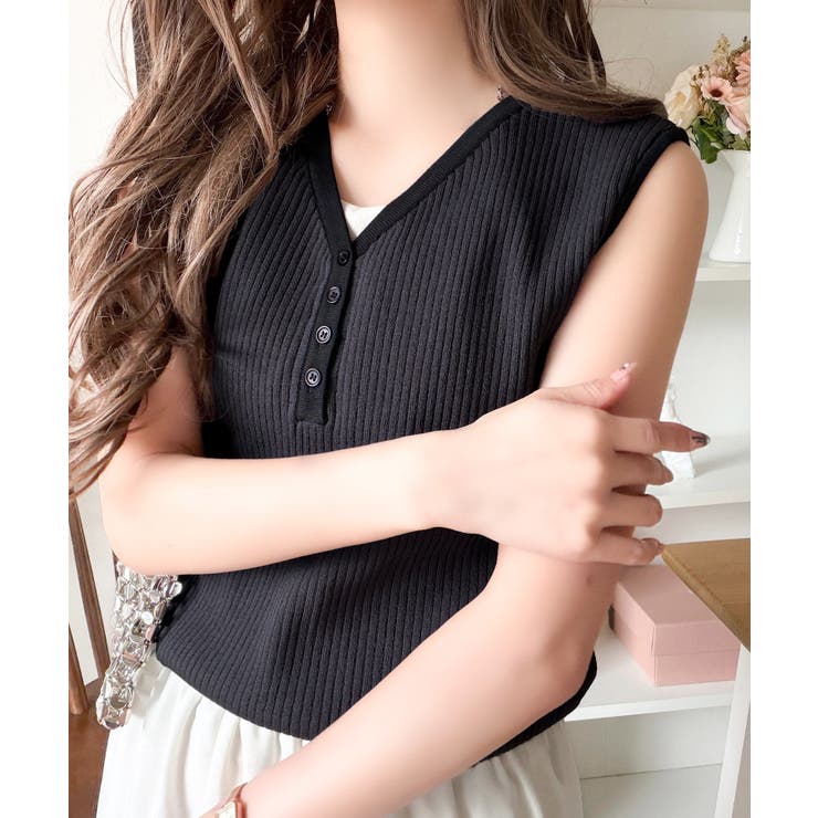 着回し力抜群！ストレッチが効いた前後2Way配色ニットリブタンク | Classical Elf  | 詳細画像11 