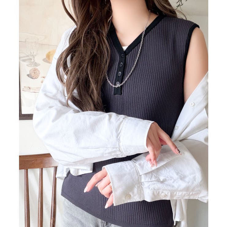 着回し力抜群！ストレッチが効いた前後2Way配色ニットリブタンク | Classical Elf  | 詳細画像12 