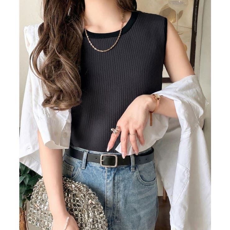 着回し力抜群！ストレッチが効いた前後2Way配色ニットリブタンク | Classical Elf  | 詳細画像14 