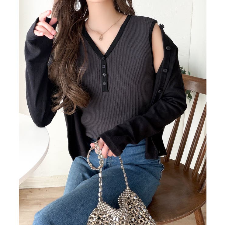 着回し力抜群！ストレッチが効いた前後2Way配色ニットリブタンク | Classical Elf  | 詳細画像15 