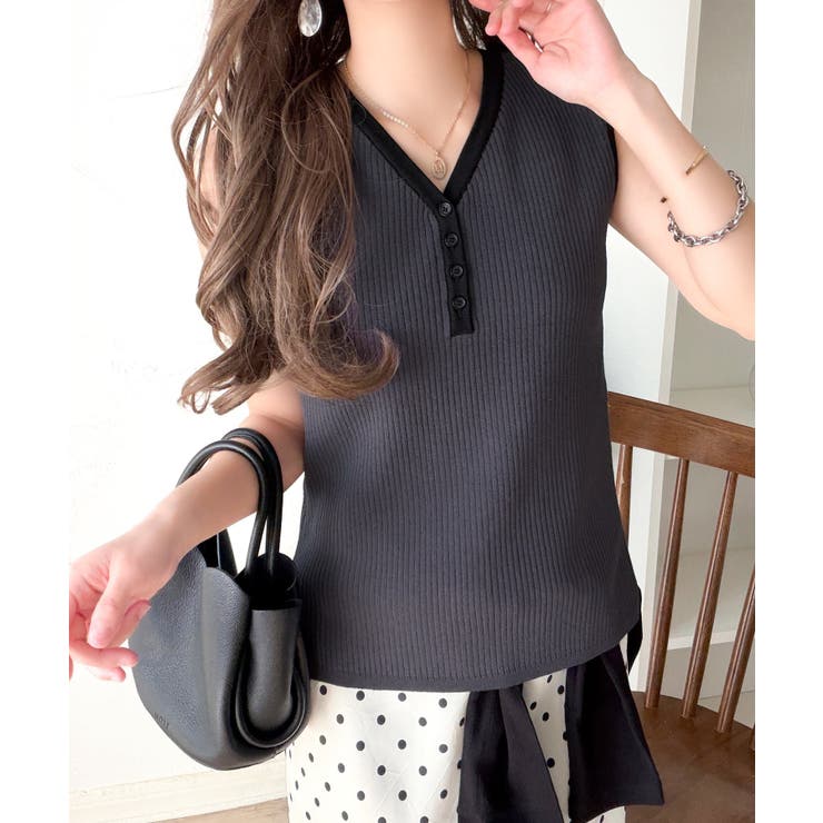 着回し力抜群！ストレッチが効いた前後2Way配色ニットリブタンク | Classical Elf  | 詳細画像16 