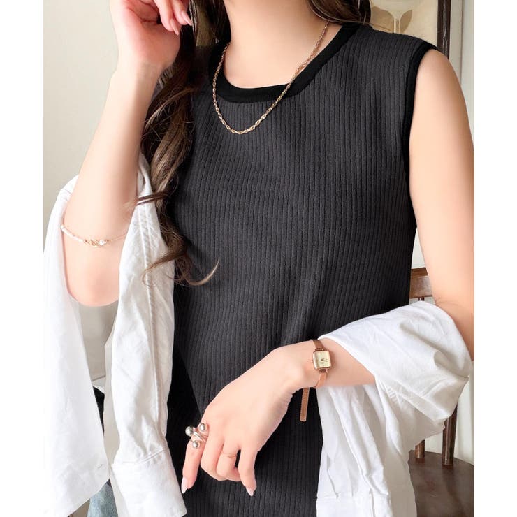 着回し力抜群！ストレッチが効いた前後2Way配色ニットリブタンク | Classical Elf  | 詳細画像17 