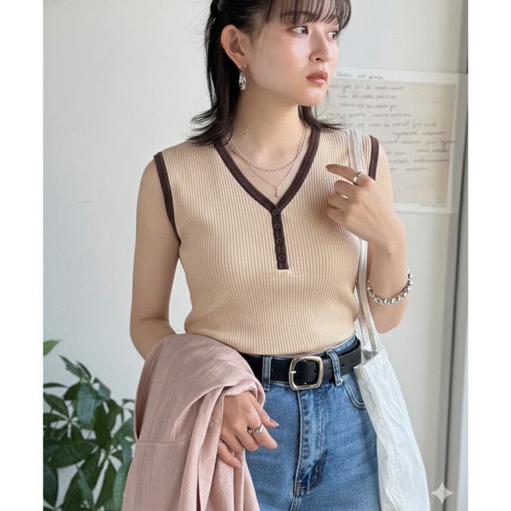 着回し力抜群！ストレッチが効いた前後2Way配色ニットリブタンク | Classical Elf  | 詳細画像25 