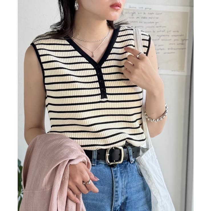 着回し力抜群！ストレッチが効いた前後2Way配色ニットリブタンク | Classical Elf  | 詳細画像31 