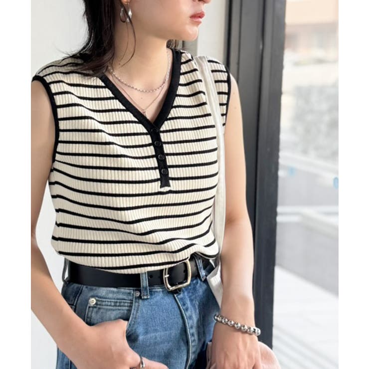 着回し力抜群！ストレッチが効いた前後2Way配色ニットリブタンク | Classical Elf  | 詳細画像33 