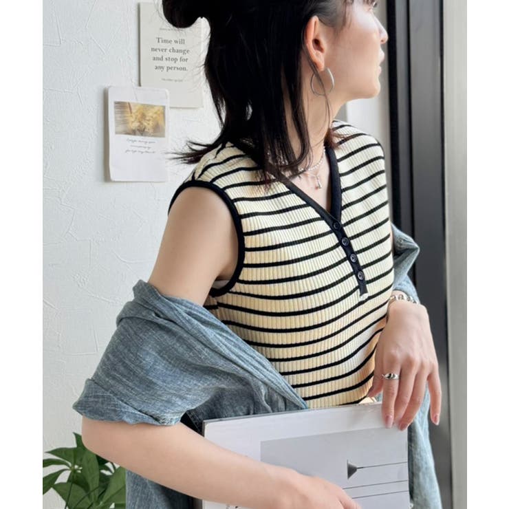 着回し力抜群！ストレッチが効いた前後2Way配色ニットリブタンク | Classical Elf  | 詳細画像34 