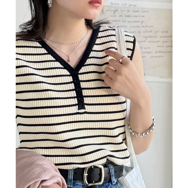 ボーダー | 着回し力抜群！ストレッチが効いた前後2Way配色ニットリブタンク | Classical Elf 