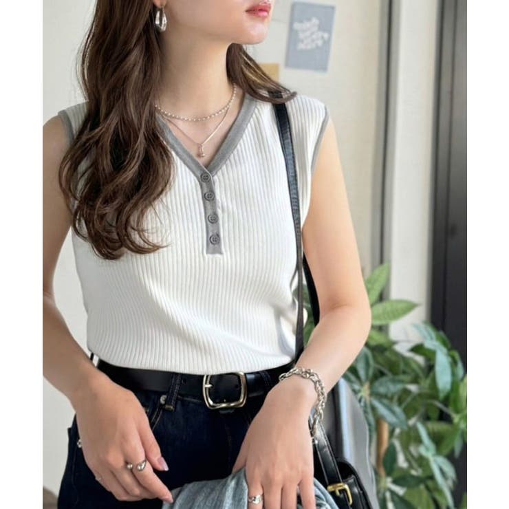 着回し力抜群！ストレッチが効いた前後2Way配色ニットリブタンク | Classical Elf  | 詳細画像1 