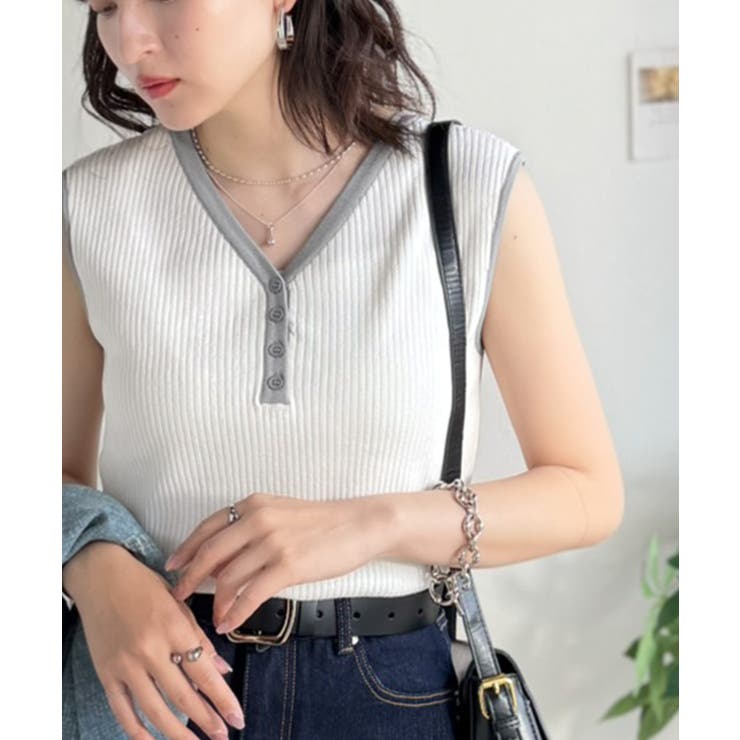 着回し力抜群！ストレッチが効いた前後2Way配色ニットリブタンク | Classical Elf  | 詳細画像3 