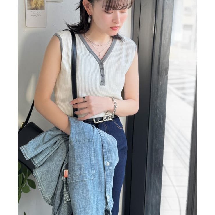 着回し力抜群！ストレッチが効いた前後2Way配色ニットリブタンク | Classical Elf  | 詳細画像4 