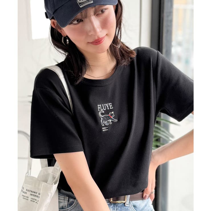 ブラック×Aネコ | 可愛いだけとは言わせない！刺繍コンパクトフライスTシャツアニマルシリーズ（半袖） | Classical Elf 