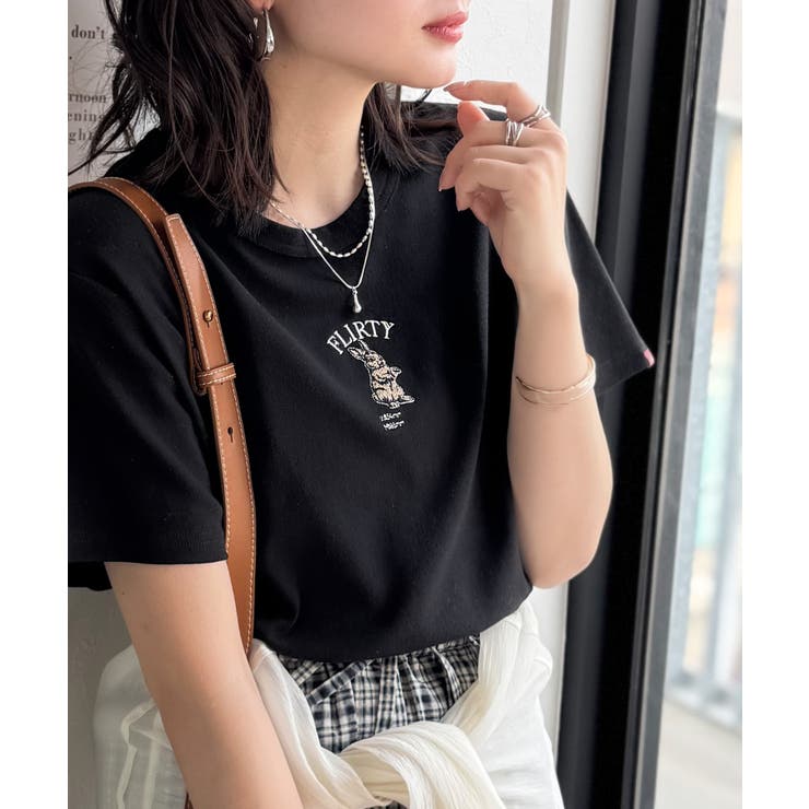 ブラック×Cウサギ | 可愛いだけとは言わせない！刺繍コンパクトフライスTシャツアニマルシリーズ（半袖） | Classical Elf 