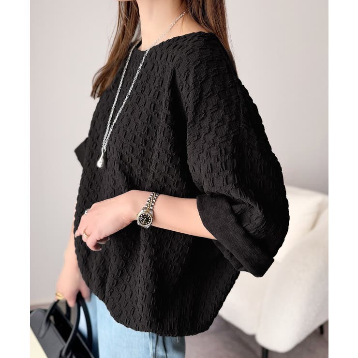 凹凸がコーデを上品に彩る♪前後差フクレジャガードドロストプルオーバー (半袖) | Classical Elf  | 詳細画像13 