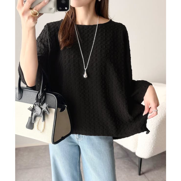 凹凸がコーデを上品に彩る♪前後差フクレジャガードドロストプルオーバー (半袖) | Classical Elf  | 詳細画像15 