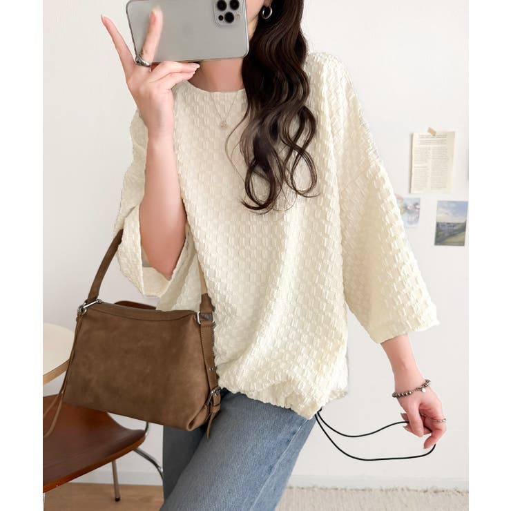 凹凸がコーデを上品に彩る♪前後差フクレジャガードドロストプルオーバー (半袖) | Classical Elf  | 詳細画像2 