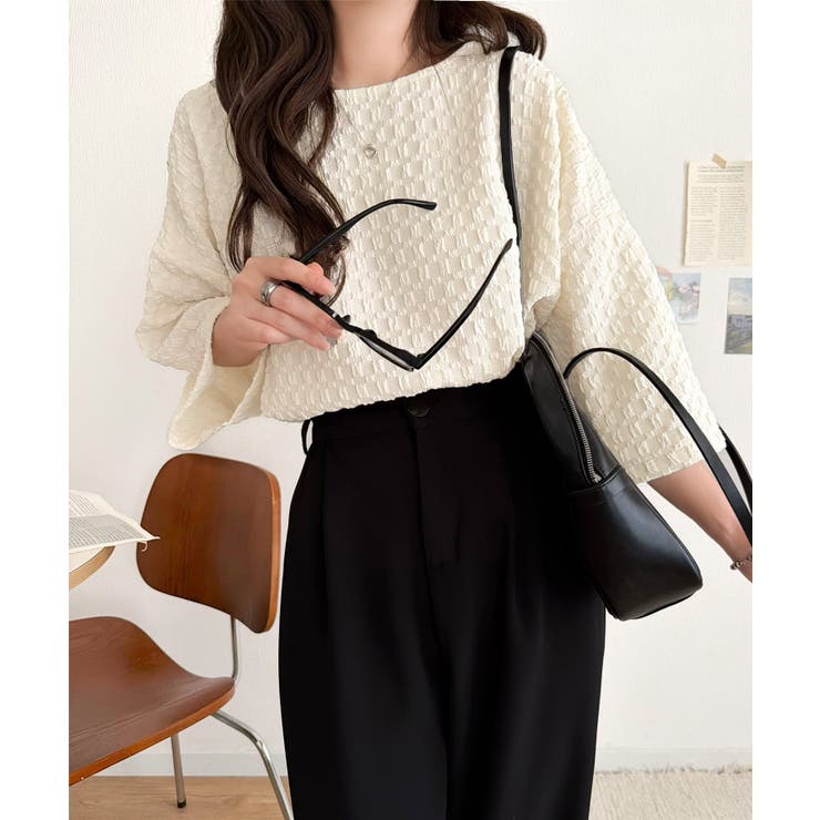 凹凸がコーデを上品に彩る♪前後差フクレジャガードドロストプルオーバー (半袖) | Classical Elf  | 詳細画像3 