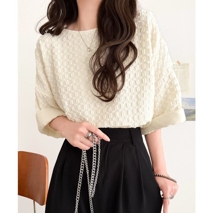 凹凸がコーデを上品に彩る♪前後差フクレジャガードドロストプルオーバー (半袖) | Classical Elf  | 詳細画像4 