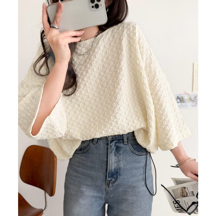 凹凸がコーデを上品に彩る♪前後差フクレジャガードドロストプルオーバー (半袖) | Classical Elf  | 詳細画像5 