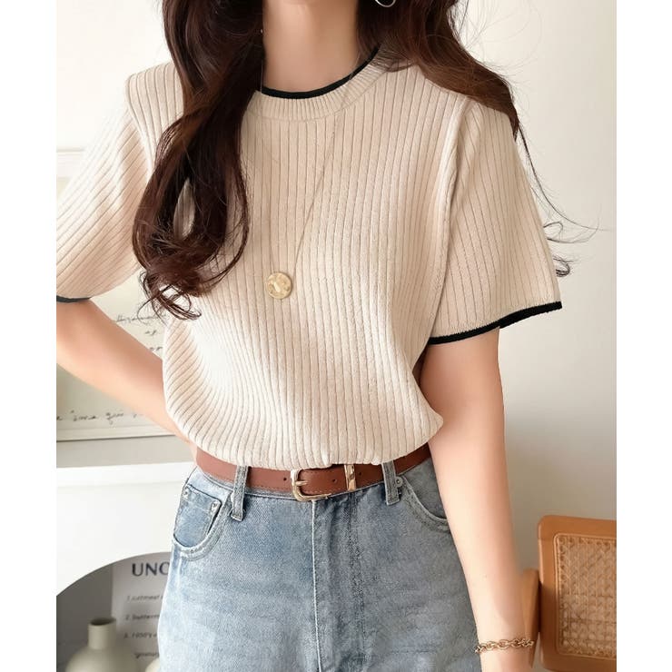 遊び心くすぐる、大人のプチ配色。袖先配色リブニット(半袖) | Classical Elf  | 詳細画像6 