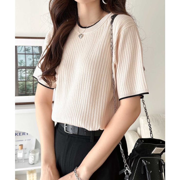 遊び心くすぐる、大人のプチ配色。袖先配色リブニット(半袖) | Classical Elf  | 詳細画像8 