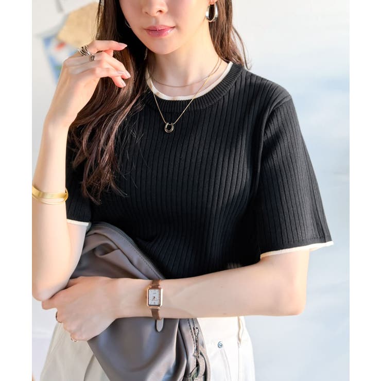 遊び心くすぐる、大人のプチ配色。袖先配色リブニット(半袖) | Classical Elf  | 詳細画像12 