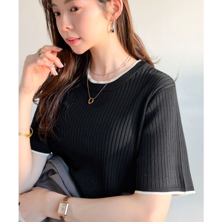 遊び心くすぐる、大人のプチ配色。袖先配色リブニット(半袖) | Classical Elf  | 詳細画像14 