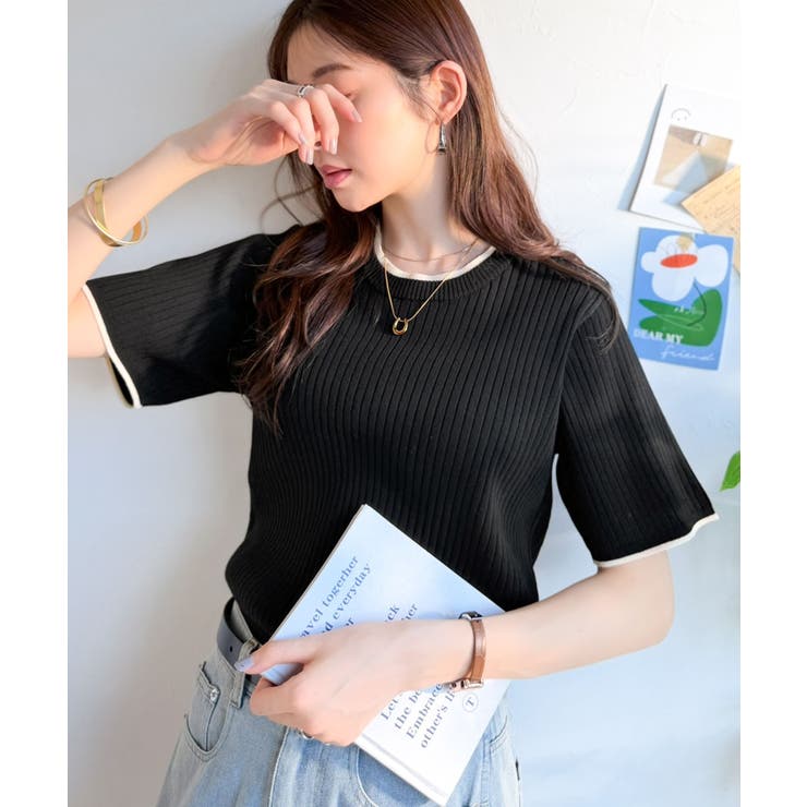 遊び心くすぐる、大人のプチ配色。袖先配色リブニット(半袖) | Classical Elf  | 詳細画像15 