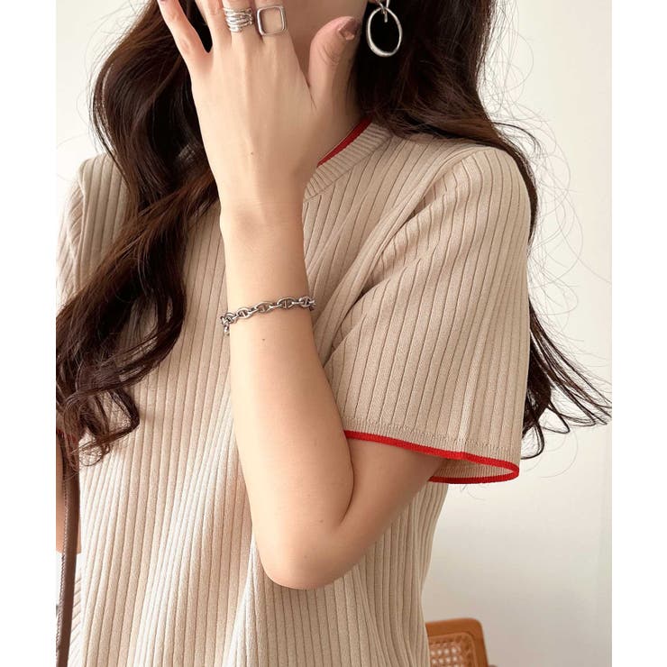 遊び心くすぐる、大人のプチ配色。袖先配色リブニット(半袖) | Classical Elf  | 詳細画像22 