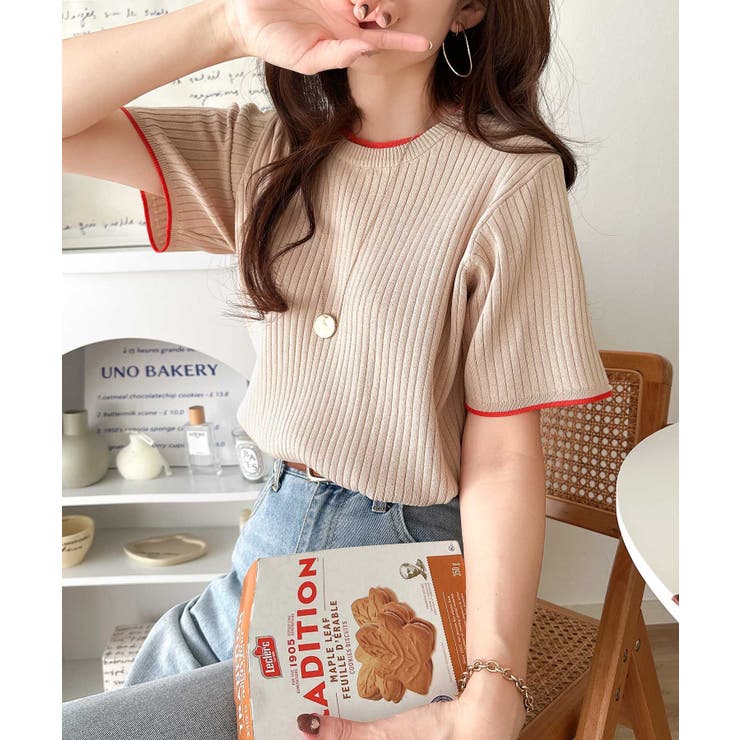 遊び心くすぐる、大人のプチ配色。袖先配色リブニット(半袖) | Classical Elf  | 詳細画像26 