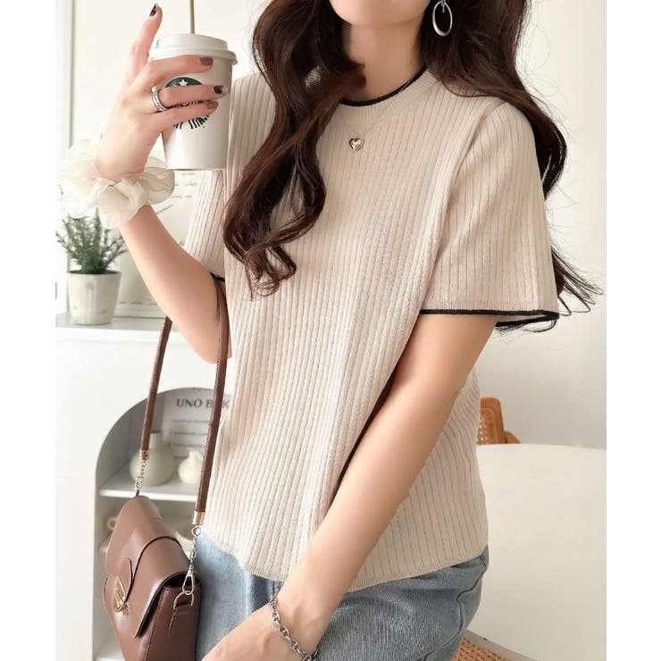 遊び心くすぐる、大人のプチ配色。袖先配色リブニット(半袖) | Classical Elf  | 詳細画像3 