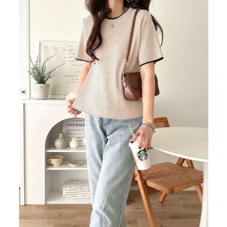 遊び心くすぐる、大人のプチ配色。袖先配色リブニット(半袖) | Classical Elf  | 詳細画像5 