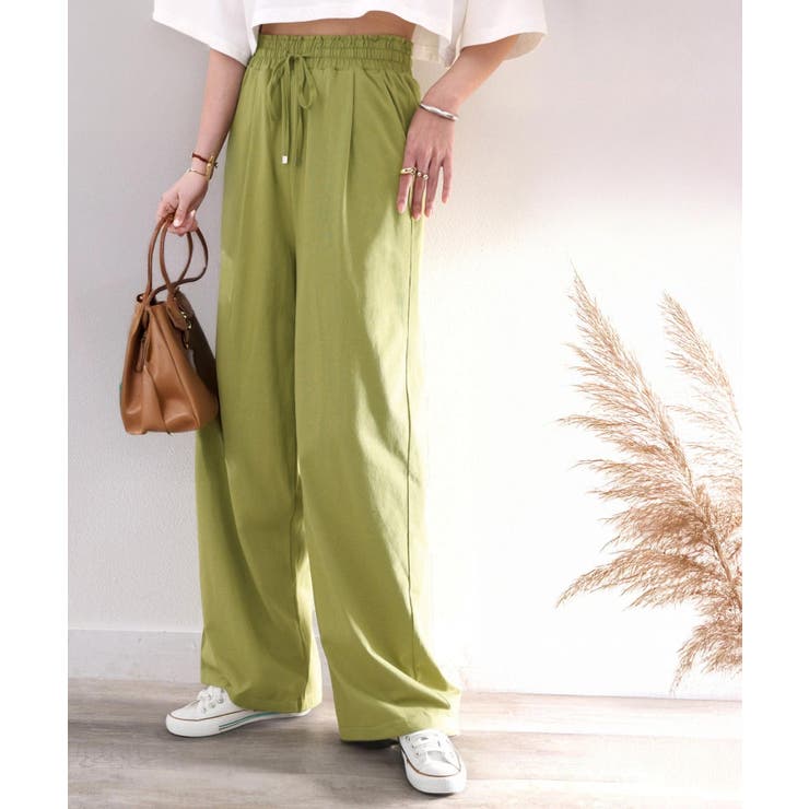 ピスタチオ | 綿100％!夏に大活躍!大人上品な涼やかイージーカットフレアカラーパンツ | Classical Elf 