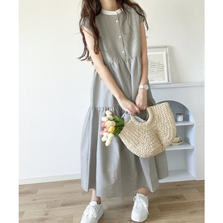 ブラックストライプ | 360度きゅんっ。バックリボン ティアードワンピース | Classical Elf 