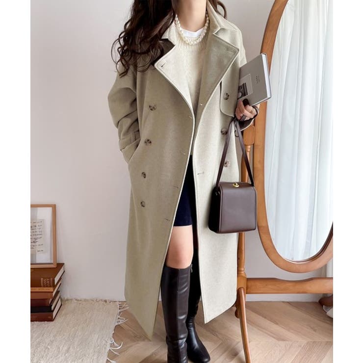 大人っぽく上品映え。軽い着心地のライトメルトンライクロングコート