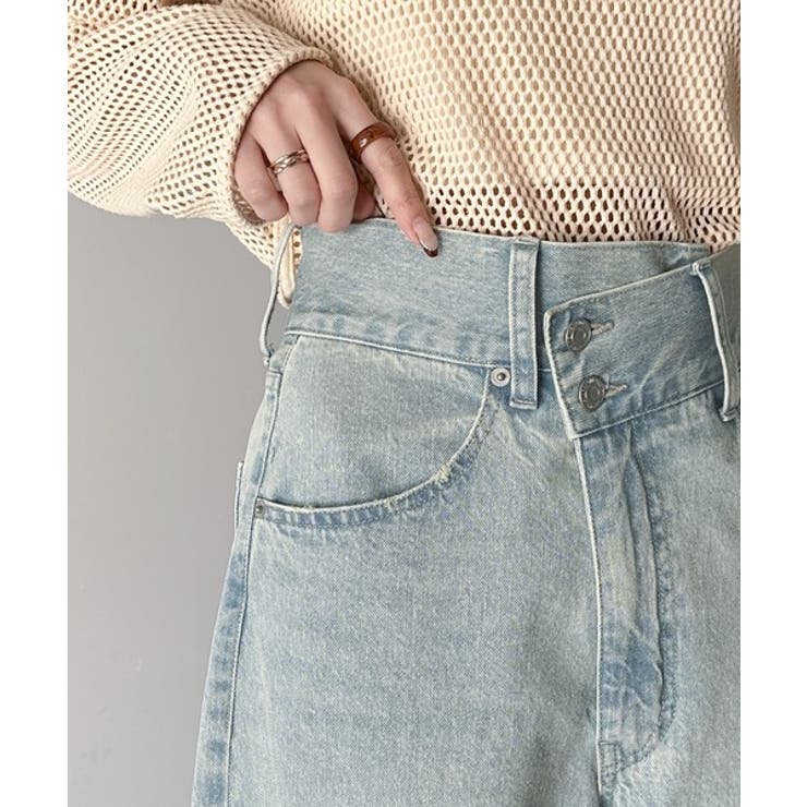 トレンド感抜群。コットン100%アシメウエストカーブデニムパンツ | Classical Elf  | 詳細画像40