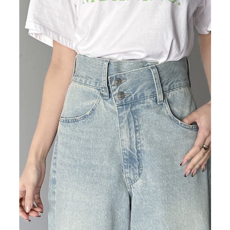 トレンド感抜群。コットン100%アシメウエストカーブデニムパンツ | Classical Elf  | 詳細画像43