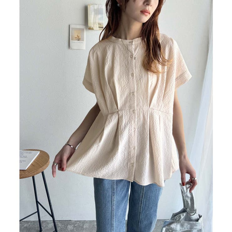 大人の上品さをプラス。前後2wayカシュクールサッカー素材半袖ブラウス | Classical Elf  | 詳細画像17 