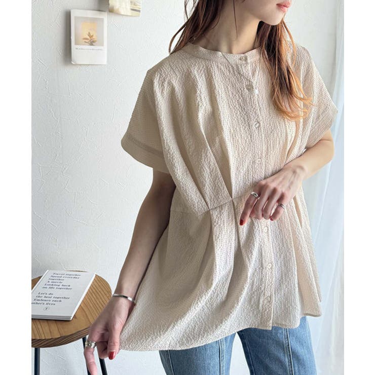 大人の上品さをプラス。前後2wayカシュクールサッカー素材半袖ブラウス | Classical Elf  | 詳細画像19 