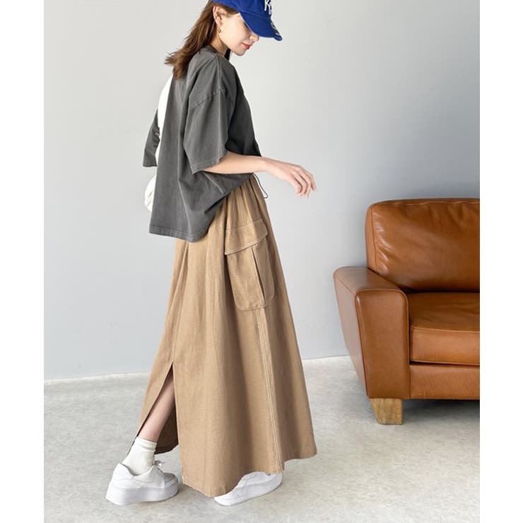 ふんわりカジュアル。麻混ウエストドロスト配色ステッチロングスカート | Classical Elf  | 詳細画像14 