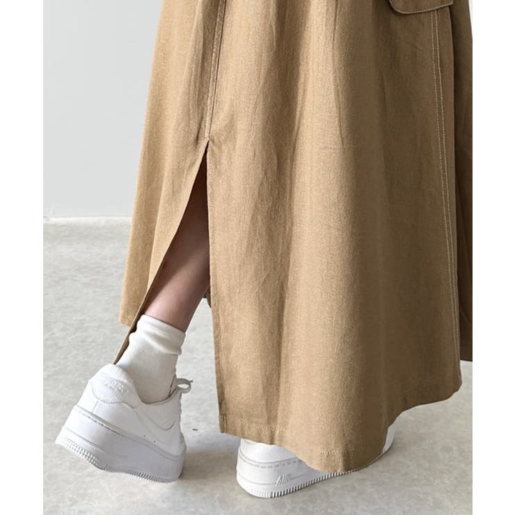 ふんわりカジュアル。麻混ウエストドロスト配色ステッチロングスカート | Classical Elf  | 詳細画像17 