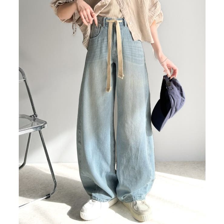ライトブルー | 大人カジュアルをお洒落に格上げ。ドロスト紐付きカーブイージーデニムパンツ | Classical Elf 