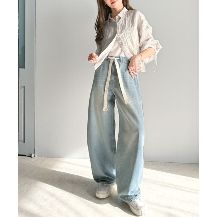 大人カジュアルをお洒落に格上げ。ドロスト紐付きカーブイージーデニムパンツ | Classical Elf  | 詳細画像1 