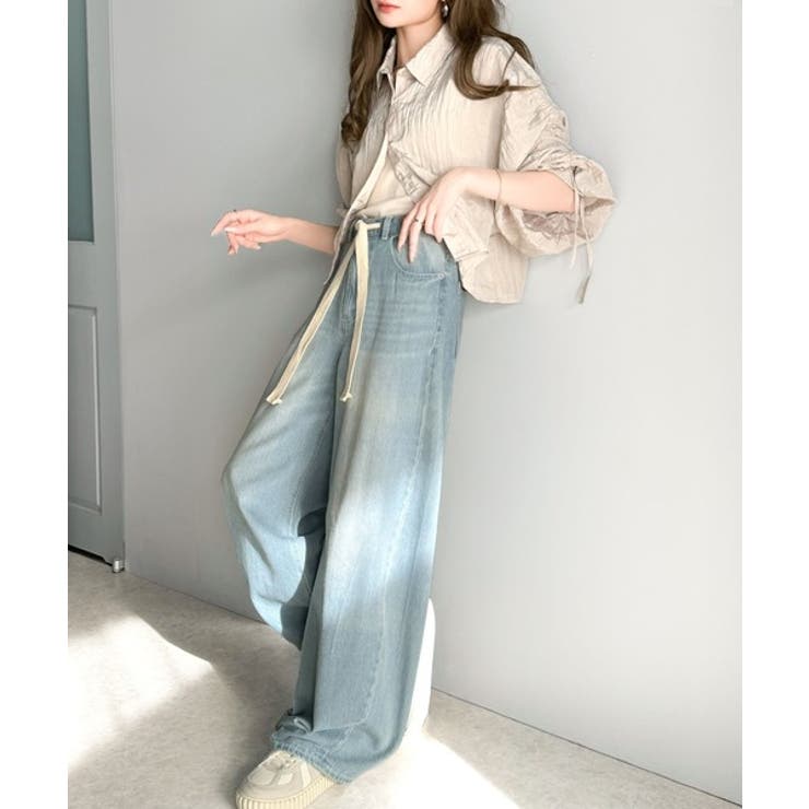 大人カジュアルをお洒落に格上げ。ドロスト紐付きカーブイージーデニムパンツ | Classical Elf  | 詳細画像3 