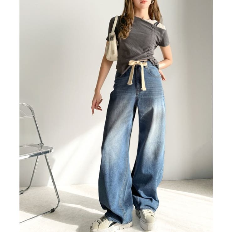 大人カジュアルをお洒落に格上げ。ドロスト紐付きカーブイージーデニムパンツ | Classical Elf  | 詳細画像5 