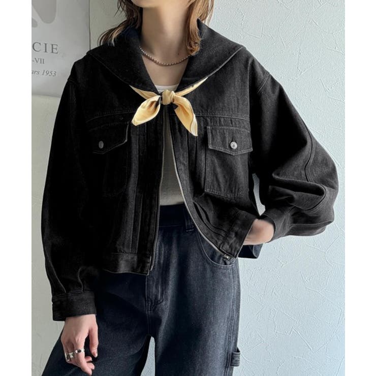 1枚で旬顔コーデ♪綿100％セーラーカラージップアップデニムジャケット（ショート… | Classical Elf  | 詳細画像6 