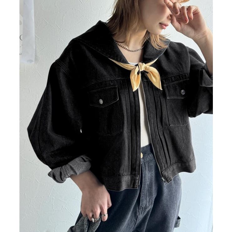 1枚で旬顔コーデ♪綿100％セーラーカラージップアップデニムジャケット（ショート… | Classical Elf  | 詳細画像7 